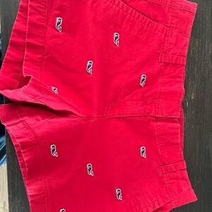 Vineyard Vines Red Cargo Shorts with Embroidered whale Design